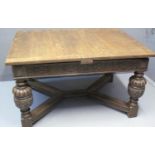 EARLY 20TH CENTURY OAK DRAW LEAF TABLE, made for Liberty & Co, Regent St, London, the top with two