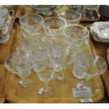 Tray of cut glass items to include; sundae dishes, whisky glasses, wine glasses and twisted stem