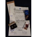 Small collection of Masonic items to include; lower part of a silver gilt past masters jewel dated