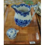 19th Century Llanelly pottery blue and white transfer printed floral and foliate jug, together