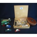 A box of play worn vintage Dinky and Matchbox toys to include, 'Guy' lorry, Aveling Barford road