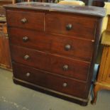 Victorian mahogany straight front chest of two short and three long drawers with turned handles on a