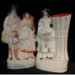 19th Century Staffordshire flat back figure group of man in kilt with his wife, together with a flat