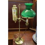 19th Century brass reading lamp with overlay glass shade ,converted to electricity. (B.P. 21% + VAT)
