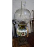 Early 20th Century brass double burner oil lamp with ceramic reservoir and pierced metal base,