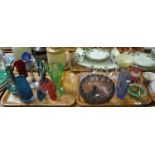 Two trays of assorted art and other glass to include; Whitefriars style vases, cranberry tumbler,