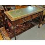 Early 20th Century mahogany ladies writing desk, having leather inset top above two drawers standing