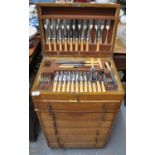 Early 20th Century oak cutlery cabinet or chest with contents. (B.P. 21% + VAT)