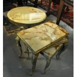 Onyx and gilded brass items to include; circular lamp table and a nest of three tables. (B.P.