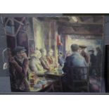 British School (mid 20th Century), interior of a busy pub, oils on canvas. 52 x 60cm approx,