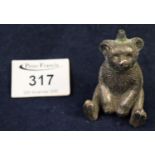 Small silver salt in the form of a seated teddy bear, 6cm high approx, Birmingham hallmarks with