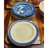 Collection of Welsh pottery blue and white transfer printed plates and dishes to include; Swansea