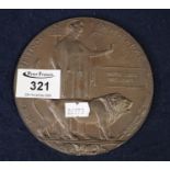 First World War bronze death plaque or penny named to 'David Idris Williams', in original card