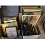 Box of assorted tapestry pictures and others, a large collection. (B.P. 21% + VAT)