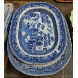 Collection of 19th Century blue and white transfer printed meat dishes, Asiatic Pheasants and