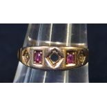 Yellow metal and ruby ring (centre stone missing). Approximate weight 2.1 grams. (B.P. 21% + VAT)