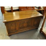Reproduction oak chest or blanket box with moulded panels. (B.P. 21% + VAT)