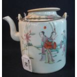 Large Chinese porcelain late Qing - Guangxu period famille rose cylindrical teapot and cover,