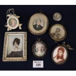 Collection of assorted portrait miniatures, two painted on ivory, a young gentleman, oval and a