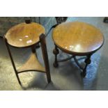 Solid oak circular occasional table, together with another early 20th Century oak jardiniere stand