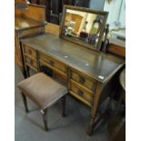 Modern oak Old Charm style mirror back dressing table, together with a matching footstool. (B.P. 21%