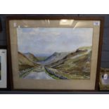 Will Davies (Mid 20th Century Welsh), a Snowdonia pass with shepherd and flock, signed and dated