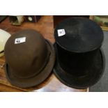 Lincoln Bennett & Co silk top hat, together with a brown Woodrow of Piccadilly riding bowler hat