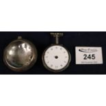 Small Georgian pair cased white metal pocket watch with enamelled face having alphabet numerals,