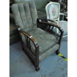 Early 20th Century stained beech open armchair, the upholstery in Liberty style. (B.P. 21% + VAT)