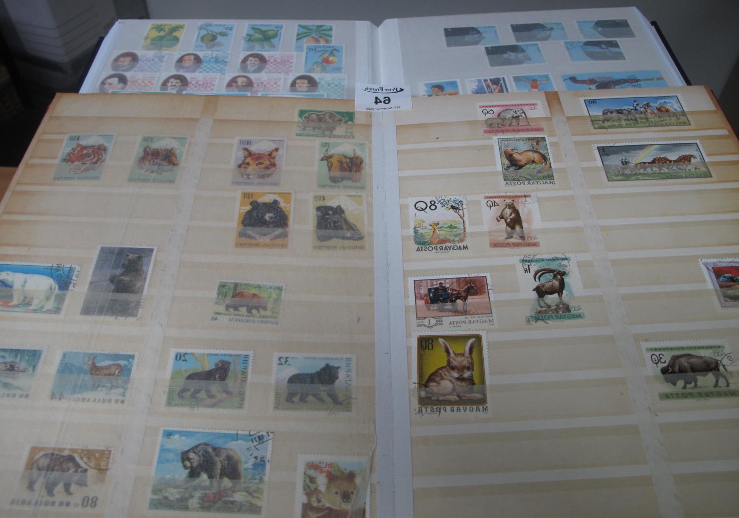 Box with all world selection of stamps in eight albums and stockbooks, 100s of stamps. (B.P. 21% +