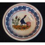Llanelly pottery cockerel bowl with typical decoration within flower head border, unmarked, 18cm