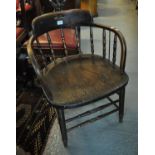 Early 20th Century elm spindle back captain's type/office chair. (B.P. 21% + VAT)