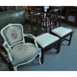 A pair of 19th Century dining chairs with drop in seats and square legs, together with a French