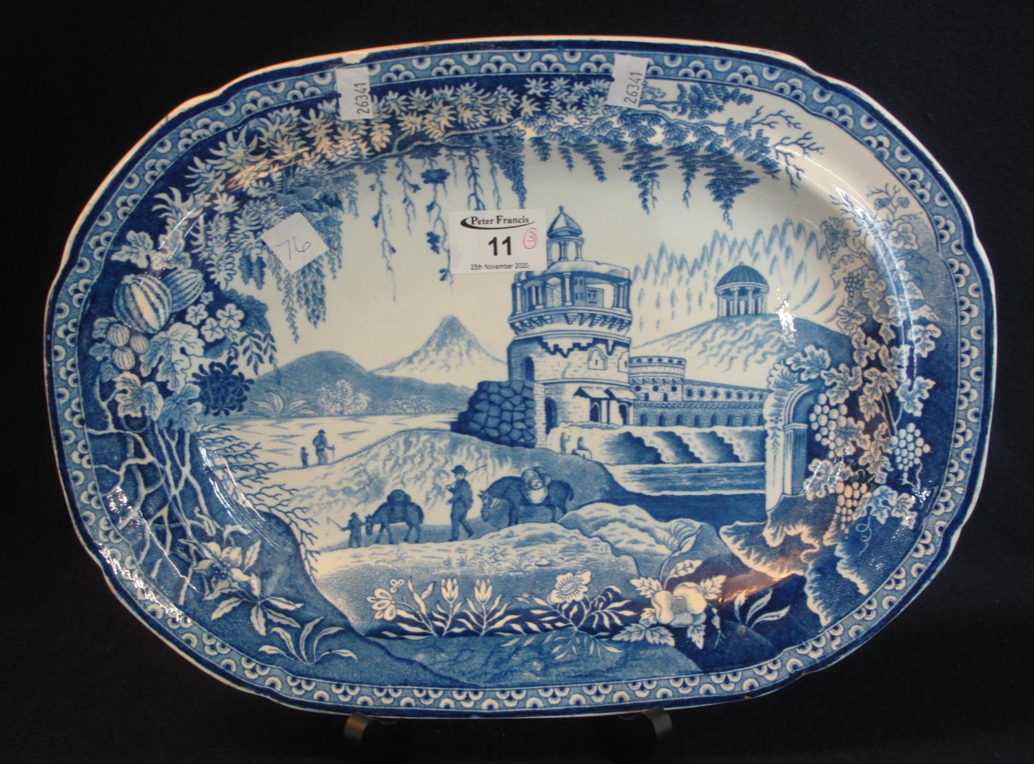 19th Century Welsh Cambrian pottery 'Monopteros' pattern oval shaped meat dish, with impressed no.