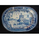 19th Century Welsh Cambrian pottery 'Monopteros' pattern oval shaped meat dish, with impressed no.