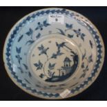 18th Century Dutch Delft oriental design bowl. External dash decoration, 22cm diameter approx. (B.P.