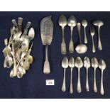 Box of assorted silver spoons, ladles etc, a Victorian silver pierced fish slice and an assortment
