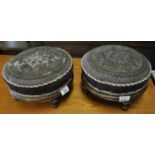 Pair of Victorian walnut circular foot stools with beaded floral and foliate decoration. (2) (B.P.