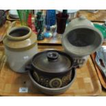 Tray of stoneware items to include; salt pig, utensil jar, tureen etc. (B.P. 21% + VAT)