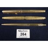 Parker rolled gold fountain pen and similar biro, together with a gilt finish Shaeffer fountain pen.