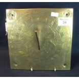 A brass engraved square sun dial with Roman numerals, Royal coat of arms and date 1710 over 'Docet