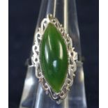 White metal and jade marquise shape ring. (B.P. 21% + VAT)