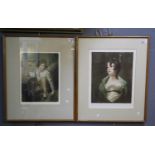 After Gainsborough, boy with rabbit and portrait study, pair of mezzotint engravings. 37 x 28.5cm