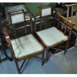 Unusual pair of Edwardian mahogany corner chairs, placed together to make a conversation seat,