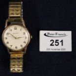 Helvetia Swiss made gold gentleman's mechanical wristwatch having Arabic numerals and sweep