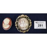 Victorian shell cameo brooch depicting the three graces and a costume jewellery camo brooch. (B.P.