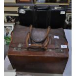 Leather briefcase, together with a brown leather vintage suitcase and a leather gladstone type