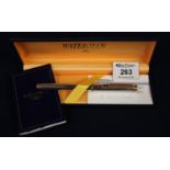 Waterman 'Ideal' stainless steel and yellow metal fountain pen in original box with slip case. (B.P.