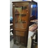 20th Century carved oak single door lead glazed corner cabinet. (B.P. 21% + VAT)