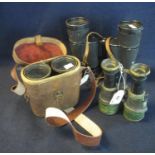 Pair of Vomega 7 x 50 binoculars in pig skin fitted case, First World War period binoculars and a